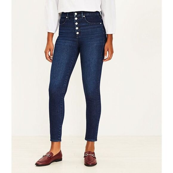 Loft Modern Skinny Button Front High-Rise‎ Dark Wash Jeans NWOT 27 Size 4 - Picture 12 of 14